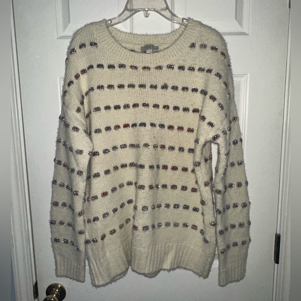 LOFT Ivory Knit with Colorful Details